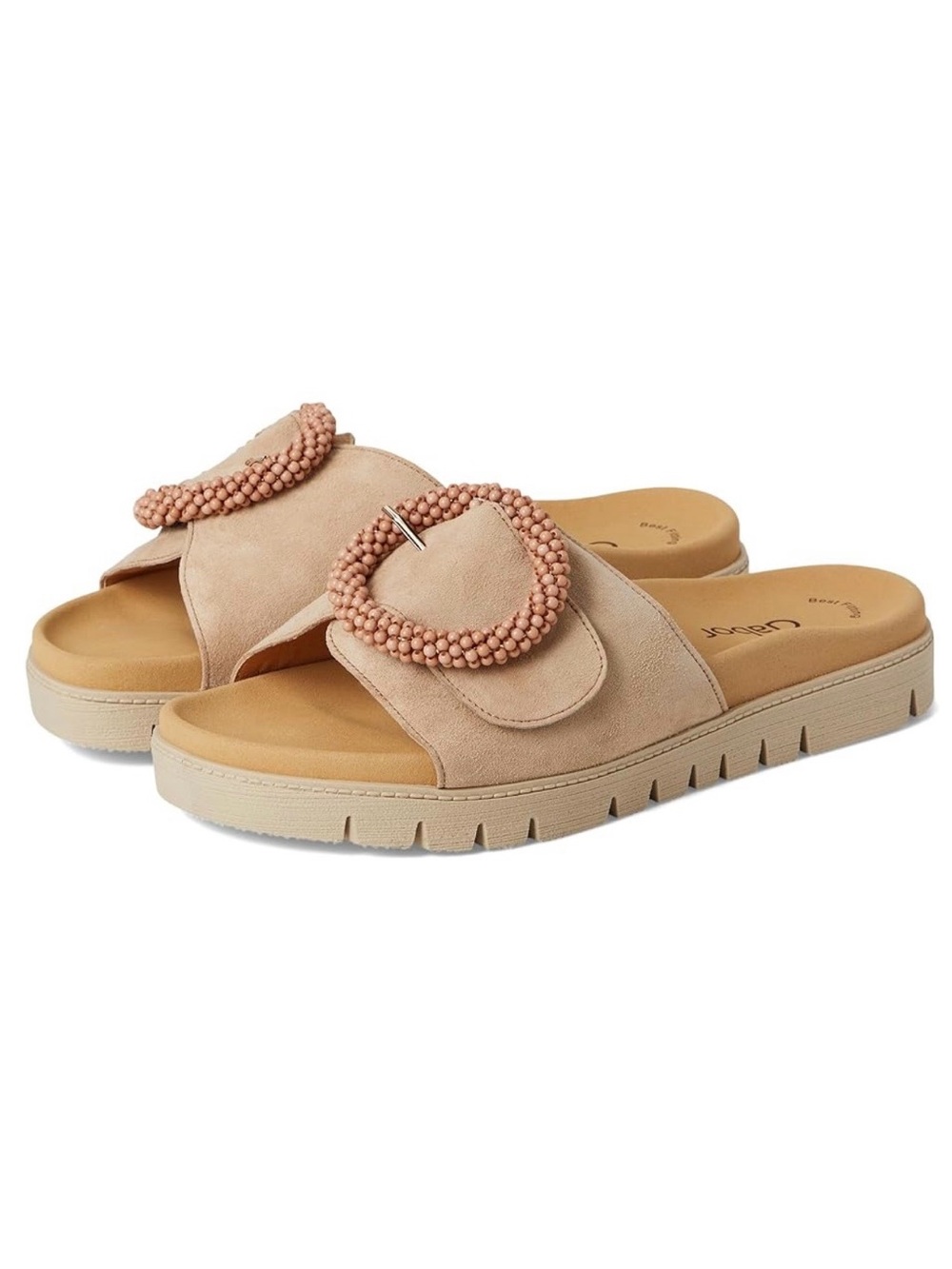 Gabor One Strap Ring Suede Slides in Sand 37